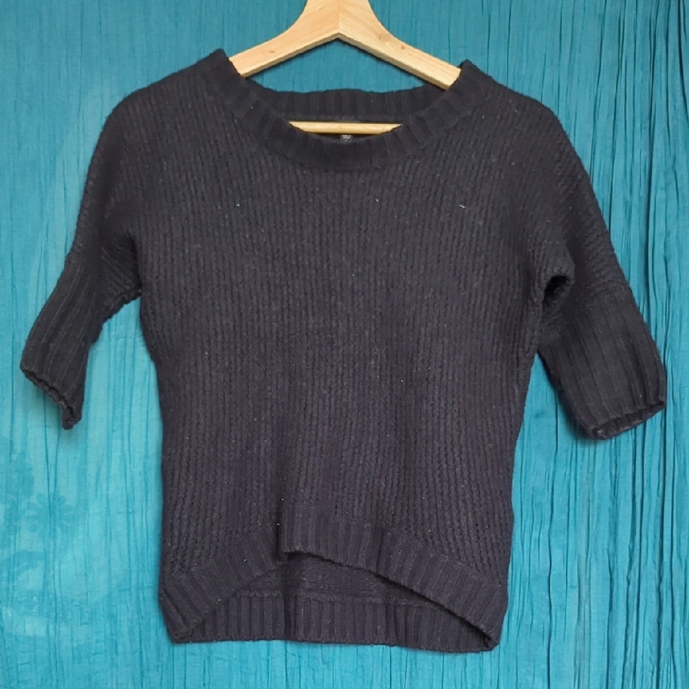 Express Black Ribbed Half Sleeve Crew Neck Sweater Size S